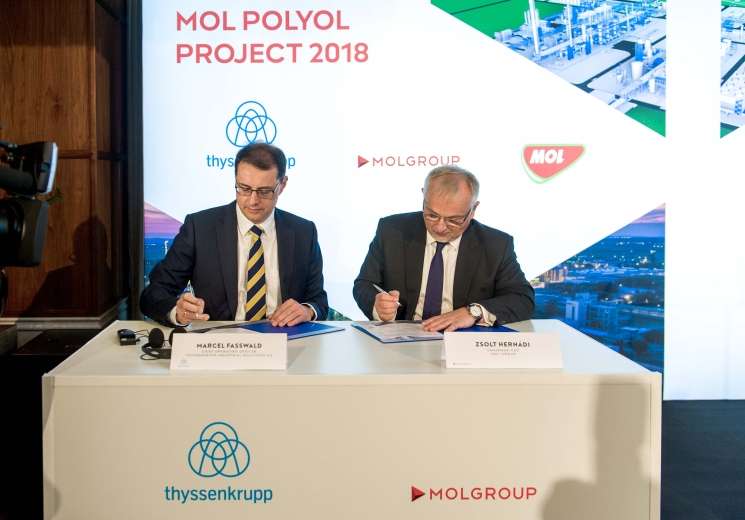 O projektu Polyol je rozhodnuto, skupina MOL uzavřela se společností thyssenkrupp smlouvy o inženýringu, nákupu a výstavbě